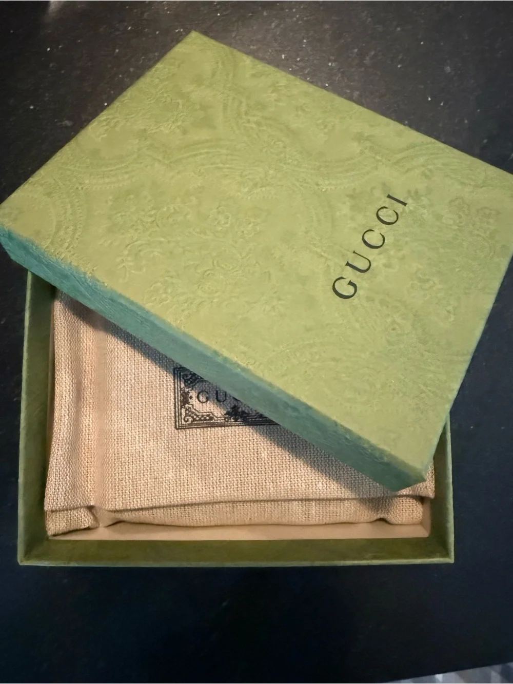 Gucci Black Pebbled Leather Bifold Wallet with Gold Double G - NEW